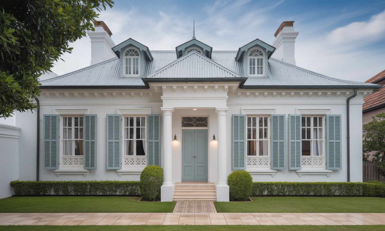 Colonial shutters on a home adding classic architectural charm and window protection